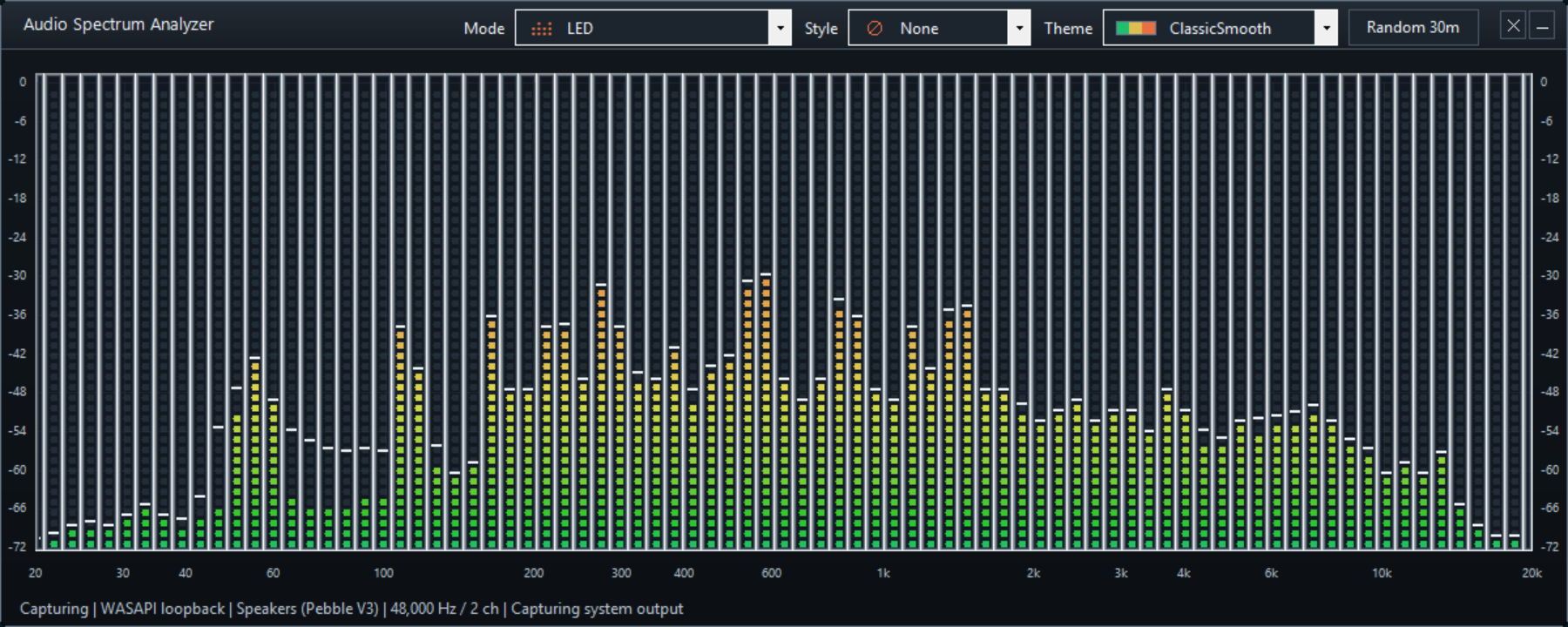 LED mode - Segmented LED frequency meter in Spectrum audio analyzer