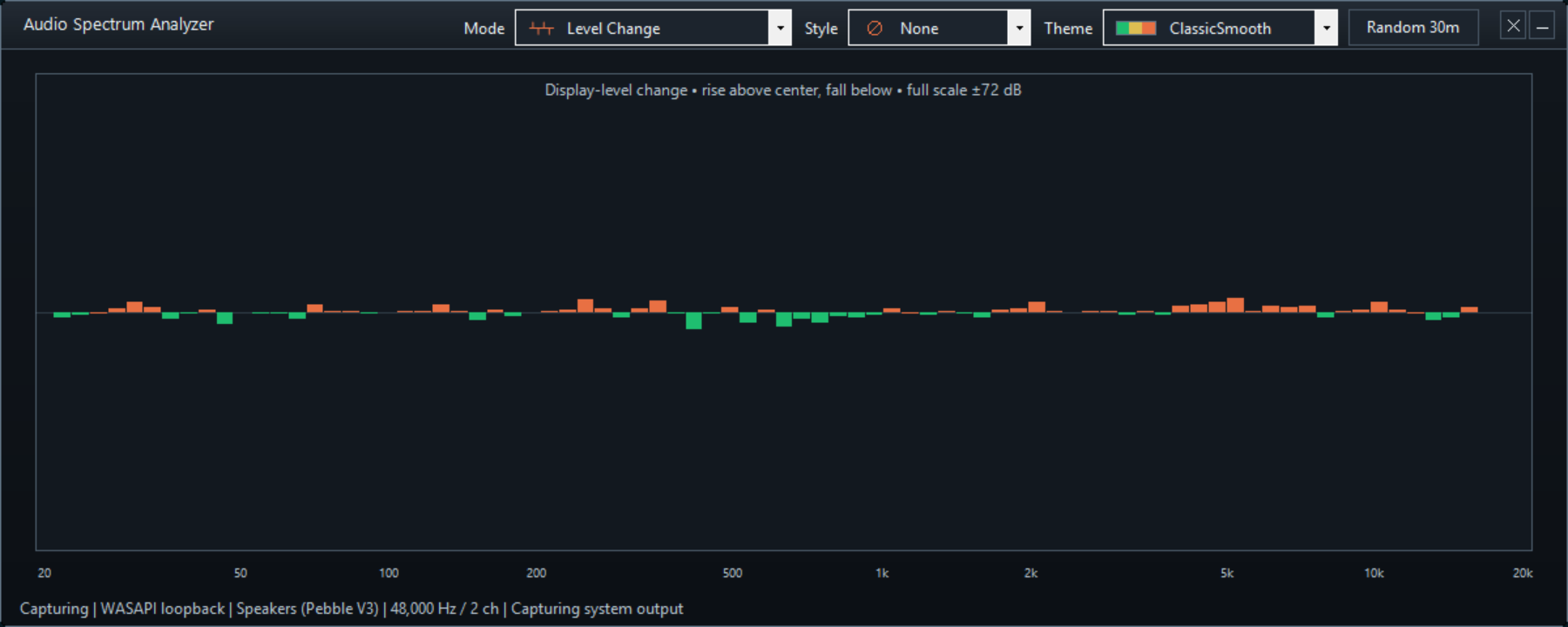 Level Change mode - Per-band frame-to-frame level change in Spectrum audio analyzer
