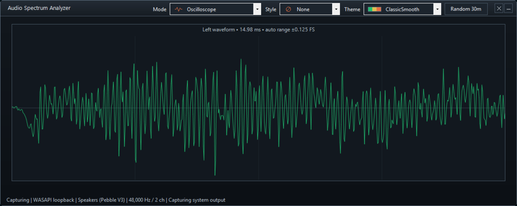 Oscilloscope mode - Front-left PCM waveform in Spectrum audio analyzer