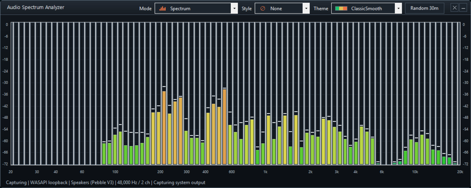 Spectrum mode - Classic 83-band real-time frequency spectrum in Spectrum audio analyzer