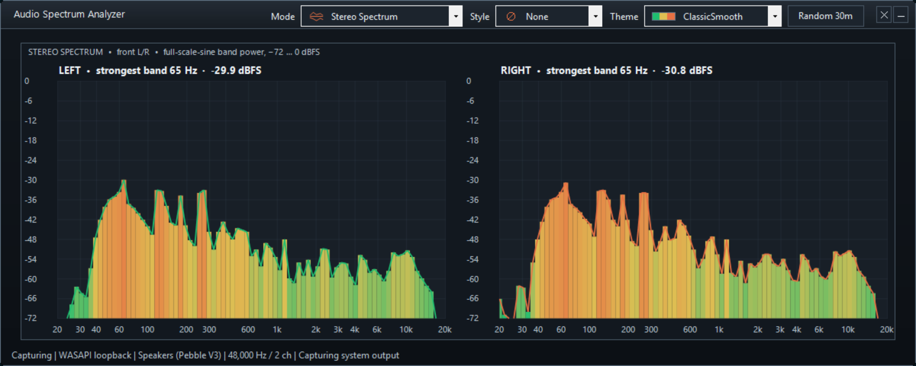 Stereo Spectrum mode - Independent left/right spectra in Spectrum audio analyzer